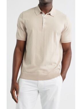 REISS Finch Cotton Blend Polo Shirt Men’s S Beige Short Sleeve Collared Knit